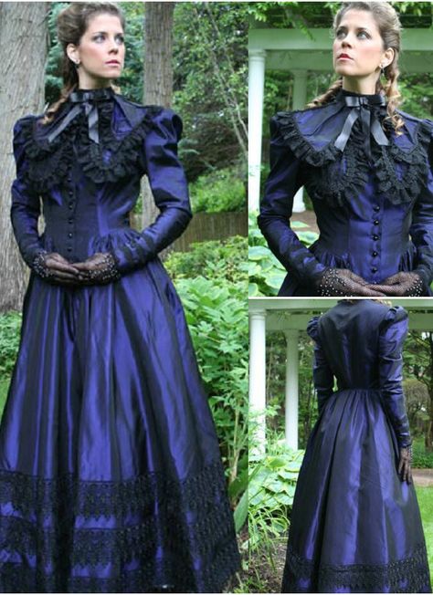 Newest Dark Blue 19th Century Civil War Dress Gothic Casual Victorian Dresses Costumes     Condition: Brand New   Color: amp;nbsp; As Picture   Material: Satin And Lace   Silhouette: Ball Gown   Sleeve Length: Long Sleeve   Dresses Length:Floor-Length   Neckline: O-neck   Decoration: Lace   Style: Vintage   Includes: Dress      amp;nbsp; Victorian Era Evening Gown, Morning Dress Victorian, 1800s Blue Dress, Blue Victorian Dress Aesthetic, Victorian Casual Dress, Late Victorian Dress, Blue Edwardian Dress, Simple Victorian Dress, Dark Victorian Dress