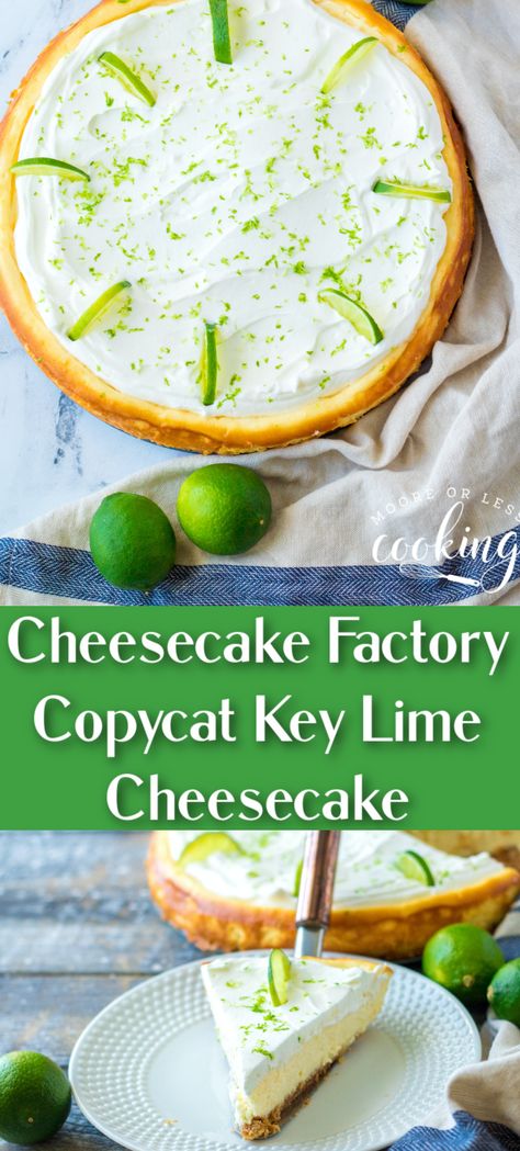 Rich and creamy with just the right amount of tanginess, this Key Lime Cheesecake is an easy homemade delight. It's a bright and refreshing sweet treat that's perfect for spring and summer. Cheesecake Factory Pumpkin Cheesecake, Key Lime Cheesecake Recipe, Cheesecake Factory Copycat, Key Lime Cheesecake, Decadent Chocolate Desserts, Lime Cheesecake, Easy Cheesecake, Homemade Whipped Cream, Cheesecake Factory