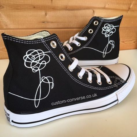 Love Yourself Flower, Converse Rouge, Custom Converse High Tops, Kdrama Merch, Painted Converse, Painted Shoes Diy, Black High Top Converse, Converse Trainers, High Top Converse