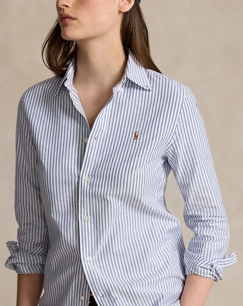 Ralph Lauren Ralph Lauren Polo Shirt Outfit Women's, Polo Shirt Outfit Women's, Ralph Lauren Striped Shirt, Oxfords Outfit, Sweatpants And Sweater, Polo Shirt Outfits, Ralph Lauren Blouse, Ralph Lauren Polo Shirts, Ralph Lauren Womens