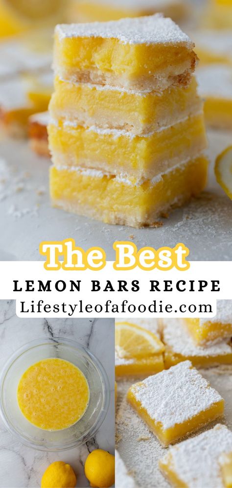 This easy lemon bars recipe is the best way to indulge in sweets during the hot summer months. Made with a crisp shortbread crust and a filling that has an intense lemon flavor, these homemade lemon bars will satisfy the ultimate lemon craving. 1 Lemon Recipes, Limoncello Bars Recipe, Easy Lemon Bars Recipe, Ways To Use Lemons, What To Make With Lemons, Lemonies Recipe, Recipes With Lemons, Recipe For Lemon Bars, Lemon Filling Recipe