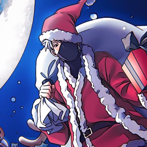 Christmas Kakashi, Inumaki Christmas Pfp, Christmas Naruto, Kakashi Icon, Christmas Bakugou Icon, Naruto Christmas Fanart, Rin Y Obito, Kakashi Hokage, Rock Lee Naruto