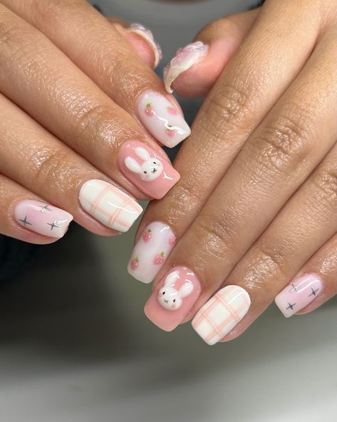 Miffy and strawberries 🍓 ✧ : *✧ :* ✧ *✧: #gelnails #nailinspo #nailinspiration #nailart #naildesigns #nailartinspo #nailsoftheday #gelx #gelxnails #apresgelx #handpaintednails Aesthetic Nail Design, Miffy Nails, Nail Art Aesthetic, Aesthetic Nail, Bunny Nails, Summery Nails, Nails Diy, Nails For Kids, Design Nail