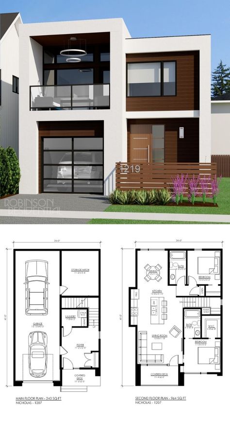 10x20 House Plans Two Floor, Teks Berita, Pelan Rumah, Two Story House, Small Modern Home, Sims House Plans, House Construction Plan, Model House Plan, Architectural House Plans