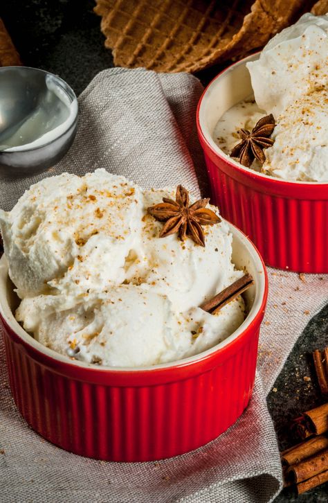 Egg nog ice cram is one of the best holiday ice cream flavors there is! Here is a list of holiday ice cream flavors you can make right at home. Christmas Entree Recipes, Thanksgiving Ice Cream, Eggnog Ice Cream, Christmas Sweets Recipes, Holiday Ice Cream, Christmas Ice Cream, Peppermint Ice Cream, Ice Cream Maker Recipes, Holiday Dessert Recipes