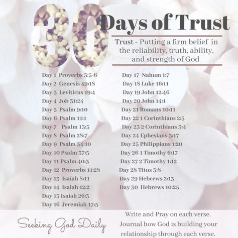 30 Days of Trust Scripture Reading Plan for Seeking God Daily - Free Printable available for download Trusting God Bible Reading Plan, Bible Plans For Couples, Couple Bible Study Plan, Bible Reading Plan For Couples, Couples Bible Study Plan, Bible Planning, Trust Scripture, Scripture Reading Plan, Bible Plans