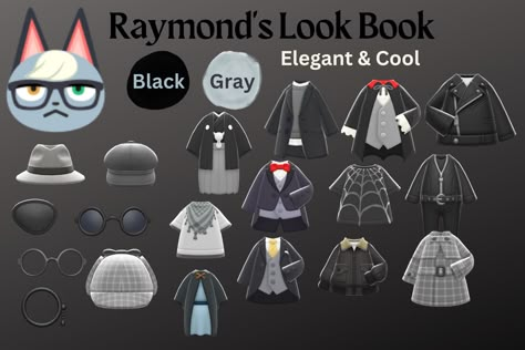 Black, white, elegant, cool, cat, cute Raymond Animal Crossing Gift Guide, Raymond Gift Guide Acnh, Animal Crossing Gift Guide, Acnh Gift Guide, Acnh Raymond, Raymond Acnh, Animal Crossing Raymond, Acnh Interior, Animal Crossing Characters