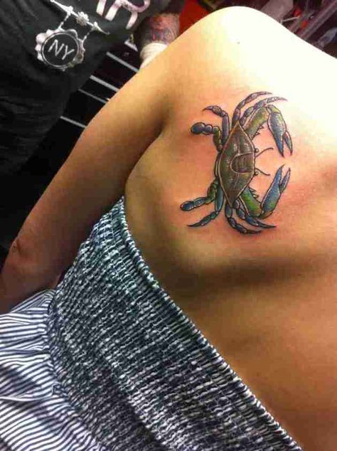 Blue Crab Tattoo For Women, Maryland Crab Tattoo, Maryland Tattoo Ideas, Crab Tattoo For Women, Blue Crab Tattoo, Tattoo Crab, Zodiac Tattoo Designs, Crab Tattoos, Mountain Tattoos