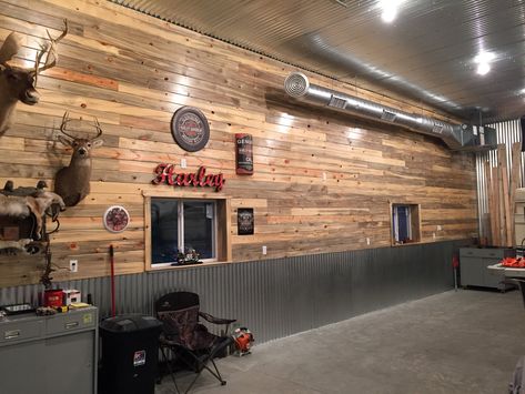 Tongue And Groove Garage Walls, Tung And Groove Walls, Car Siding Walls Interiors, Garage Walls Ideas, Rustic Garage Interior, Shop Wall Ideas, Tongue And Groove Projects, Garage Interior Walls, Rustic Garage Ideas