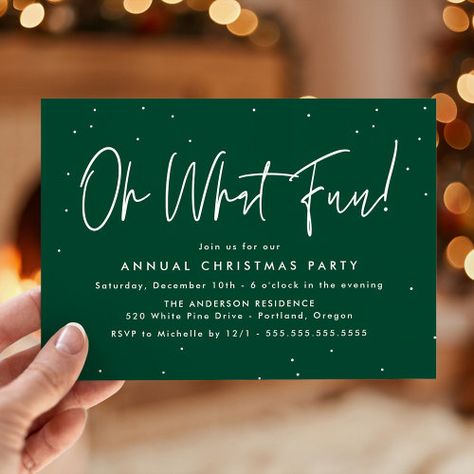 $2.93 | Modern Oh What Fun Script Green Holiday Party - oh what fun, holiday party, christmas party, christmas dinner, modern, script, green and white, festive, corporate holiday party, minimal Party Timeline, Corporate Christmas Parties, Corporate Holiday Party, Company Christmas Party, Work Christmas Party, Holiday Party Themes, Work Holiday Party, Holiday Party Invitation, Christmas Party Themes