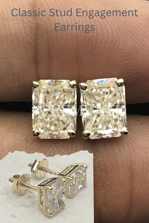 Classic Radiant Cut Stud Earrings | 3.00 TCW Radiant Colorless Moissanite Screw Back Earrings | Wedding Earrings | 10K yellow Gold Earrings, stud earrings, custom earrings 𝐃𝐞𝐬𝐜𝐫𝐢𝐩𝐭𝐢𝐨𝐧 𝐨𝐟 𝐄𝐚𝐫𝐫𝐢𝐧𝐠𝐬:- ___________________________ **𝐌𝐨𝐢𝐬𝐬𝐚𝐧𝐢𝐭𝐞 𝐃𝐢𝐚𝐦𝐨𝐧𝐝 𝐃𝐞𝐭𝐚𝐢𝐥𝐬:- > Stone: Moissanite > Stone Shape: 𝐑𝐚𝐝𝐢𝐚𝐧𝐭 𝐂𝐮𝐭 > Stone Size: 𝟏.𝟓𝟎𝐂𝐓 > Stone Measurement: 𝟕.𝟓𝟎𝐱𝟓.𝟖𝟎𝐌𝐌; (2 Pcs) **𝐓𝐨𝐭𝐚𝐥 𝐒𝐭𝐨𝐧𝐞 𝐖𝐞𝐢𝐠𝐡𝐭: 𝟑.𝟎𝟎𝐂𝐓𝐖 Gold Earrings Stud, Diamond Solitaire Earrings, Engagement Earrings, Teacher Graduation, Solitaire Earrings, Online Business Tips, Yellow Gold Earrings, Clothes Casual, Custom Earrings