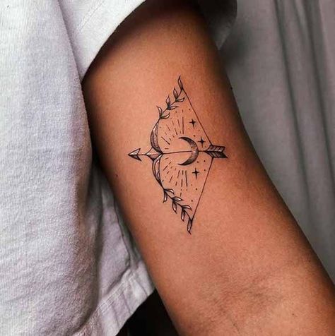 Small sagittarius tattoo by @wicked_mars Bow And Arrow Tattoo Sagittarius, Archer Tattoos For Women, Fire Arrow Tattoo, Small Sagittarius Tattoos For Women, Fire Sign Tattoo Sagittarius, Sagittarius Archer Tattoo, Archer Tattoo Sagittarius, Sagittarius Symbol Tattoo, Artemis Tattoo Design