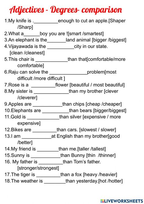 Degree Of Comparison Worksheets Grade 4, Degree Of Adjectives Worksheets, Adjective Of Quantity Worksheet, Degree Of Comparison Worksheets, Degrees Of Comparison Worksheets, Degree Of Comparison, Comparison Worksheet, Degrees Of Comparison, Adjective Worksheet