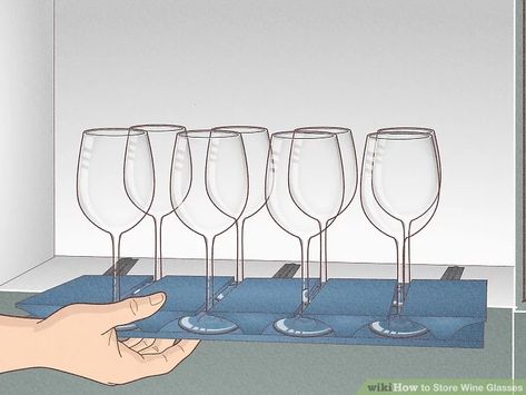 3 Ways to Store Wine Glasses - wikiHow Life Diy Wine Glass Rack, Wine Glass Storage, Glassware Storage, Wine Glass Rack, Glass Storage, Delicate Design, Storage Ideas, Kitchen Inspirations, Wine Glasses