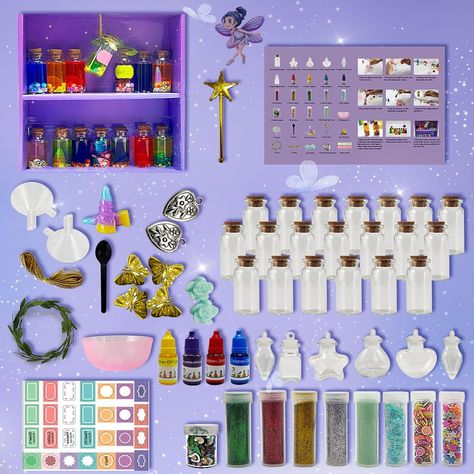 【Nice Combination】: Includes recipe book, rocker, 26 magic bottles, fairy wings, magic fairies and many other magical items. There are also craft tools such as bowl funnel. This will allow your child's imagination to flourish and your child will become a little magic fairy. 【Surprising Magic Gift】: AWZNG Enchanting Fairy Garden Kit for Kids is the perfect birthday gift. Add a touch of magic to your home. Perfect for boys and girls ages 6-10. Let your kids explore the magical world and discover secret magic. 【DIY 20 Potions】: 6 enchanting recipes are provided, fairies are free to write new recipes to encourage creativity and discover new magic. Blank potion labels are also provided so girls can make their own. Provide hours of entertainment for kids. Great for sharing with friends. 【Magical Potion Kit, Fairy Garden Kit, Potion Labels, Magical Items, Magic Fairy, Magic Bottles, Magic Gift, Magic Potion, Garden Kit