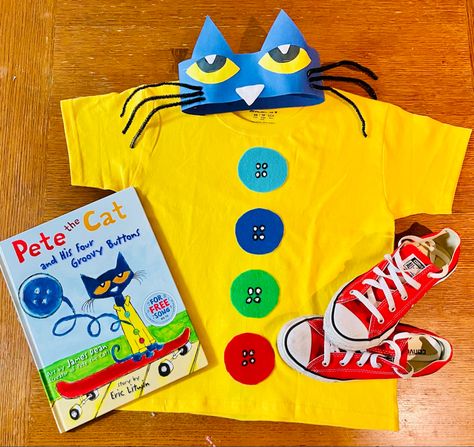 Pete The Cat Costumes Diy, Bookweek Costumes 2022, Pete The Cat Dress Up Ideas, Pete The Cat Book Character Day, Pete The Cat Character Day Costume, Pete The Cat Diy Costume For Kids, Pete The Cat Dress Up, Preschool Book Character Costumes, Story Book Costumes For Kids