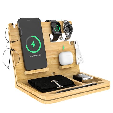 PRICES MAY VARY. 【 Charging Station for Multiple Devices 】 - This charging station ensures fast and safe charging for multiple devices apple at the same time, support fast charging for smartphones, AirPods, Apple Watch, and Tablet. Please note that watch chargers are not included. Recommend using the original Apple watch charger for optimal performance. 【 Widely Compatibility Wireless Charger Station 】- The bamboo charging station supports Phone QI standard wireless charging, making it suitable Apple Watch 8, Key Holder Wallet, Airpods Apple, Apple Watch Charger, Wireless Charging Station, Charger Station, Dream Office, Apple Devices, Charger Stand