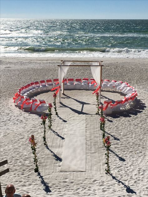 Diy Beach Wedding Arch, Beach Wedding Aisle Decor Walkways, Beach Wedding Arch Ideas, Beach Wedding Aisle Decor, Red Beach Wedding, Beach Wedding Ceremony Decor, Beach Wedding Aisle, Fall Beach Wedding, Beach Wedding Red