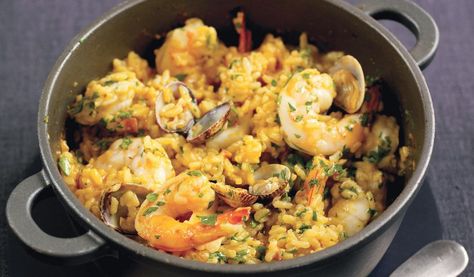 Baked Seafood, Saffron Risotto, Paella Recipe Seafood, Seafood Risotto, Rick Stein, Pumpkin Risotto, Seafood Bake, Seafood Paella, Paella Recipe