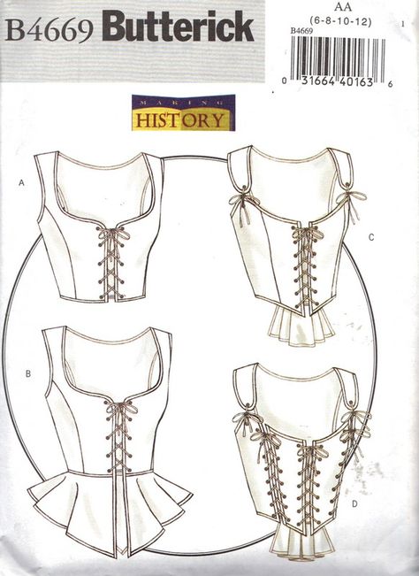 Butterick B4469 Historical Corset Pattern UNCUT - I love these and wish I could wear to make me look smaller but if you know me, well you know that with my chest it's near impossible to get into one of these without my chest rising up to make me feel like I can't breathe.  :) Medieval Corset, Sew Projects, Corset Pattern, Costume Patterns, Couture Mode, Medieval Clothing, Medieval Dress, Diy Sewing Clothes, Fashion Design Drawings