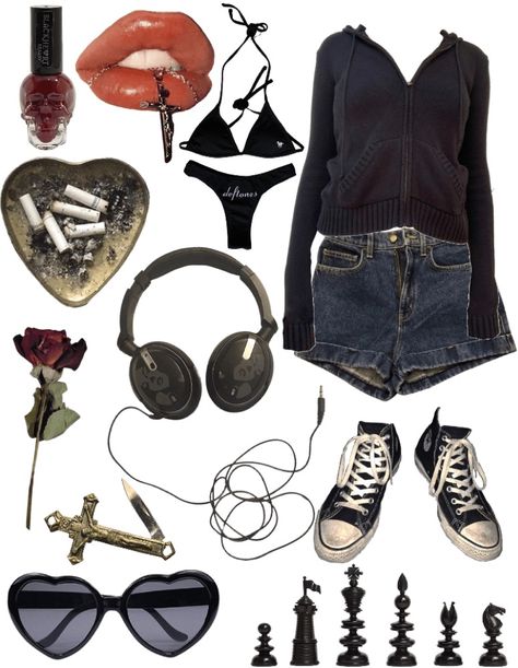 Grunge Soft Aesthetic Outfit, 80s Punk Outfit Women, Final Girl Aesthetic Outfits, Grunge Bathing Suits, Horror Aesthetic Outfits, 80s Rock Outfit, Punk Aesthetic Outfit, Polyvore Outfits Aesthetic, Grudge Outfits