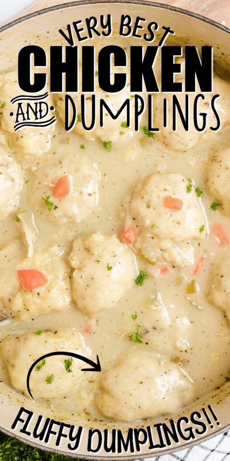 This old-fashioned homemade chicken and dumplings is a hearty family favorite, a fast and simple classic one-pot dinner. The soup is topped with scratch dumplings loaded with fresh vegetables, spices, and chicken. Dumplings Dinner, Chicken And Dumplin Recipe, Dumplin Recipe, Best Chicken And Dumplings, Melt In Your Mouth Chicken, Chicken Dumplings Recipe, Chicken And Dumplings Recipe, Homemade Chicken And Dumplings, Crockpot Chicken And Dumplings