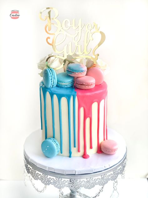 Gender Real Cakes, Gender Revel Cake, White Chocolate Ganache Filling, Gender Cake, White Chocolate Mud Cake, Baby Reveal Cakes, Gender Reveal Cakes, Cake With White Chocolate, Ganache Filling