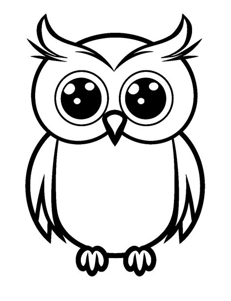 Kawaii Owl with Big Eyes: A super cute, cartoon-style owl with oversized eyes and a cheerful expression. (Free Printable Coloring Page for Kids) Owl Doodle Cute, Owl Coloring Pages Free Printable, Owl Doodle, Owl Outline, Owl Printable, Cute Owl Cartoon, Cartoon Owls, Simple Owl, Cheerful Expression