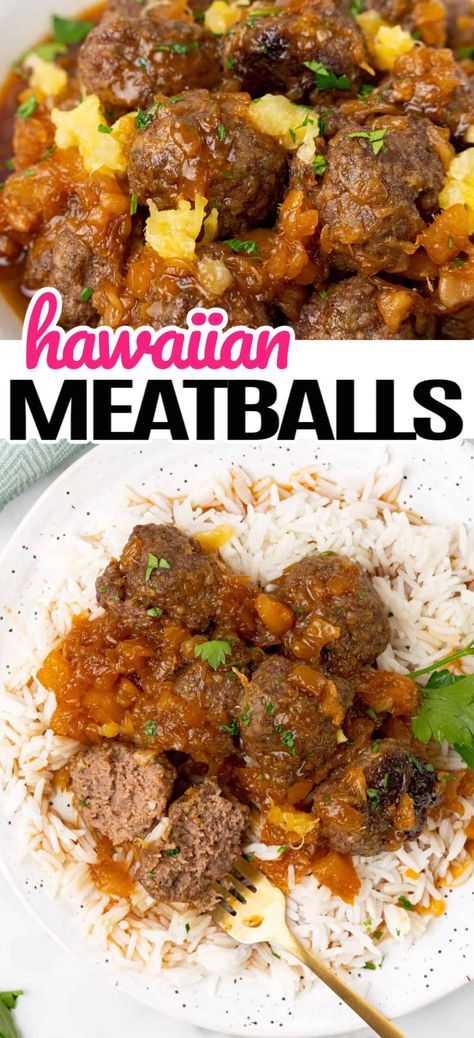 Easy Hawaiian Potluck Dishes, Meatballs Hawaiian, Hawaiian Meatballs Crockpot, Waikiki Meatballs, Ham Meatballs, Stovetop Meatballs, Bbq Meatball Recipe, Hawaiian Meatballs, Barbecue Meatballs