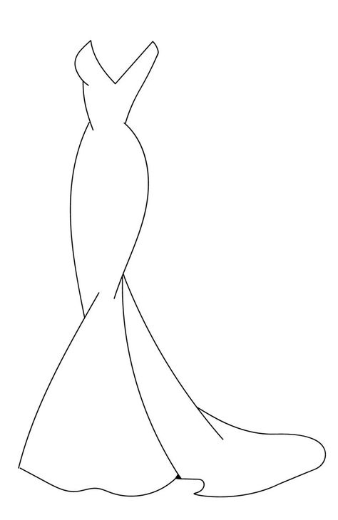 Wedding Gown Drawing Sketches, Gown Art Drawing, Dress Ideas For Drawing, Design Gown Sketch, Outfit Outline Drawing, Gown Illustration Sketch, Bride Outline Drawing, One Line Dress Drawing, Dress Drawing Template