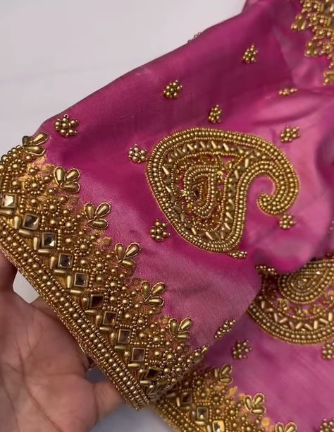 Manga Design Aari Blouse, Pink Aari Work Blouse, Simple Aari Work, Aari Work Blouse Design, Magam Work Designs, Aari Design, Hand Work Design, Aari Blouse, Simple Work