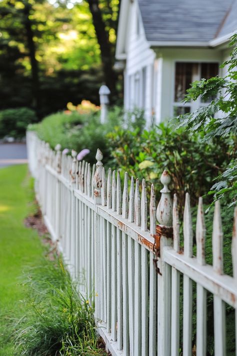 A white picket fence with a quaint house and garden in the background. Short Garden Fence Ideas, Short Garden Fence, Fences For Gardens, Garden Fence Ideas Cheap, Garden Fence Ideas Diy Cheap, Garden Fence Ideas Diy, Short Fences, Fence Ideas Diy, Garden Fence Diy