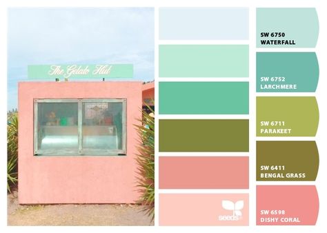 Paint colors from ColorSnap by Sherwin-Williams Coral Paint Colors, Coral Paint, Sherwin Williams Green, Office Redo, Coral Bedroom, Color Palette Interior Design, Paint House, Seafoam Green Color, Sunroom Ideas