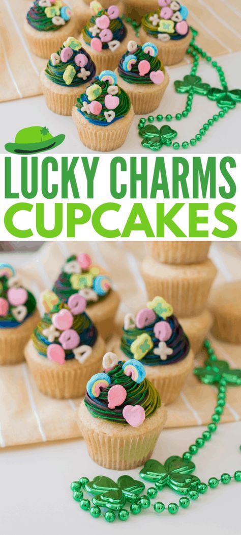 Lucky Charms Cupcakes, Shamrock Cupcakes, Sant Patrick, Homemade Cupcake Recipes, Irish Birthday, Celebrations Around The World, Cake Mix Ingredients, St Patrick Day Treats, Lucky Charms Cereal