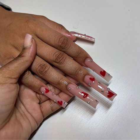 Pin on cute nail https://www.pinterest.com/pin/592856738468049036/ Valentines Day Nail Designs Acrylic Long, Nail Art Simple, Red Acrylic Nails, February Nails, Nail Designs Valentines, Basic Nails, Cute Acrylic Nail Designs, Long Acrylic Nails Coffin, Acrylic Nails Coffin Pink