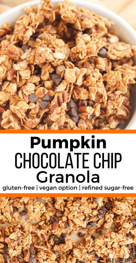 Chocolate Chip Granola Recipe, Pumpkin Puree Recipes Healthy, Making Granola, Gluten Free Pumpkin Recipes, Chocolate Chip Granola, Puree Recipes, Pumpkin Puree Recipes, Pumpkin Granola, Yogurt Toppings