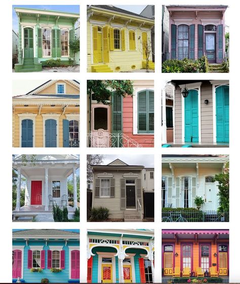 Colorful Buildings, Shotgun House, Tertiary Color, Exterior House Color, New Orleans Homes, Exterior Color Schemes, Colourful Buildings, Front Door Colors, Architecture Interiors