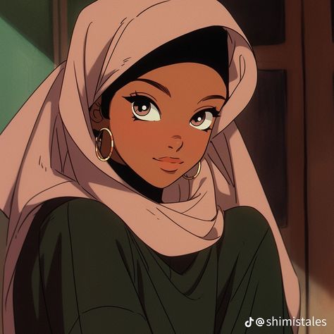 Black Hijabi Pfp, Hijab Pfp No Face, Black Anime Princess, Hijabi Character, Hijabi Anime, Hijabi Pfp Cartoon, Hijabi Princess, Art Tools Drawing, Black Anime Characters