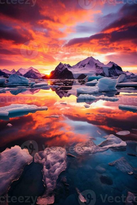 Majestic icebergs and frosty terrains under the ethereal Arctic sunset Arctic Sunset, Beautiful Houses, Label Design, Beautiful Pictures, Beautiful Homes, Royalty Free Stock Photos, Design