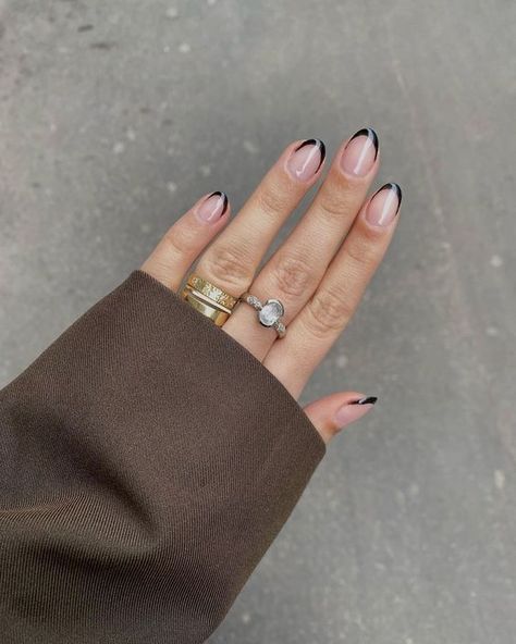 Black Tipped French Manicure, Fun French Nails Square, Black Nail Tips French Manicures, Black French Manicure Short, Extra Short Gel Nails, Black French Nails Short, Black French Short Nails, Black Nails Tips, Black French Tip Short Nails