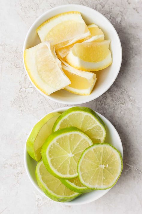 lemon and lime slices College Food, Lemons And Limes, College Meals, Lemon Slice, Relief Society, White Bowls, Limes, How To Make Homemade, Lemon Lime