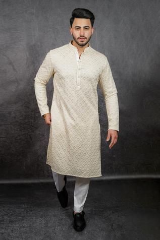 Shop for Kasbah White Georgette Chikankari Embroidered Kurta for Men Online at Aza Fashions White Chicken Kurta For Men, White Chikankari Kurta For Men, Off White Kurta For Men, Lucknowi Chikankari Kurta For Men, Chicken Kari Kurta For Men, Chicken Kurta For Men, White Kurta Men, Chikankari Kurta For Men, Party Dress For Man