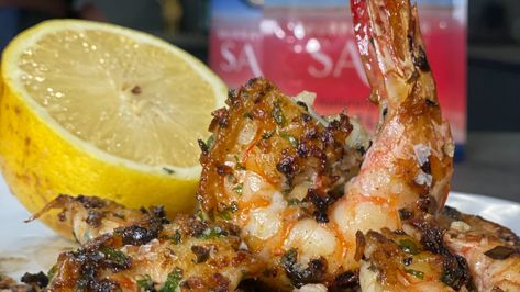 Marinated Grilled Aussie Tiger Prawns - Murray River Salt Grilled Prawns Recipe Garlic Butter, Grilled King Prawn Recipes, Grilled Jumbo Prawns, Tiger Prawn, Tiger Prawn Recipe, Grilled Tiger Prawns, Murray River, Flavored Salts, Prawn Recipes