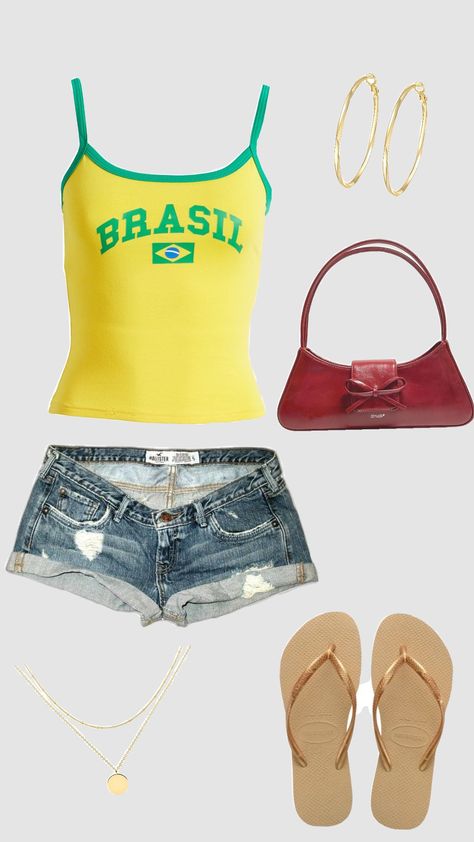 #havaianas #brazil #fubanga #y2k #brasil Brazil Style Outfits, Carnaval Outfit Brazil, Brazil Outfits, Brazil Outfit, Brazil Clothing, Baggy Crop Top, Aesthetic Vintage Outfits, Carnaval Outfit, Nepo Baby