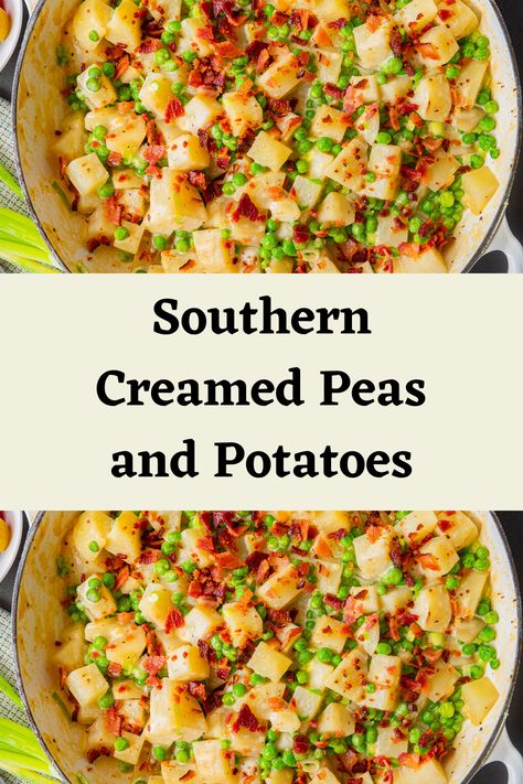 Cream Peas And Potatoes Recipes, Creamed Peas And Potatoes, Creamed Peas, Potatoes Recipes, Creamy Garlic Sauce, Freeze Greens, Cubed Potatoes, Southern Dishes, Diced Potatoes