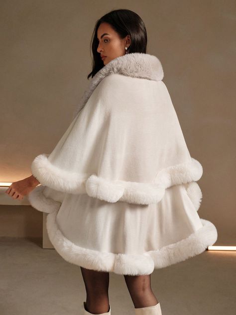 Winter Fur Outfits, White Christmas Outfit, Dinner Outfit Winter, Winter Shawls, Fur Poncho, Rabbit Fur Coat, Chic Maxi Dresses, Romantic Outfit, Fashion Aesthetics