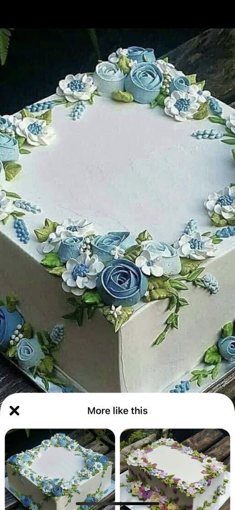 Floral Sheet Cake, Sheet Cake Designs, Rectangle Cake, Birthday Sheet Cakes, Square Cake, Buttercream Cakes, Creative Cake Decorating, Cake Decorating Frosting, Gateaux Cake