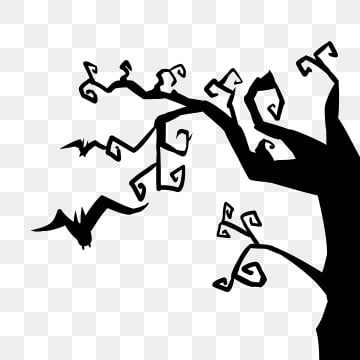 Black Tree Drawing, Spooky Trees For Halloween, Drawing Branches, Spooky Branches, Halloween Branches, Branches Drawing, Black Halloween Tree, Bat Cartoon, Cartoon Tree