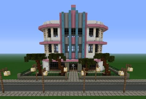 Minecraft Art Deco, Minecraft Map Art, Frank Lloyd Wright Art, Art Deco House, Hotel View, Art Deco Hotel, Deco House, Minecraft City, Minecraft Map