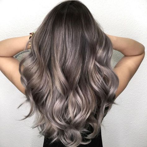 Chocolate Hair with Pearl Gray Highlights Grey Brown Hair, Gray Balayage, Silver Blonde Hair, Grey Highlights, Ash Brown Hair, Bronde Hair, Chocolate Hair, Silver Highlights, Dark Hair With Highlights